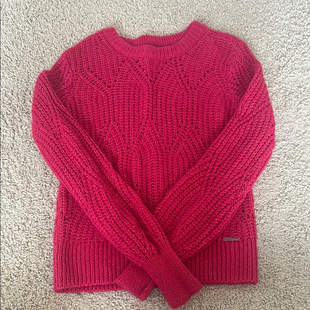 Abercrombie & Fitch Magenta Cable Knit Sweater